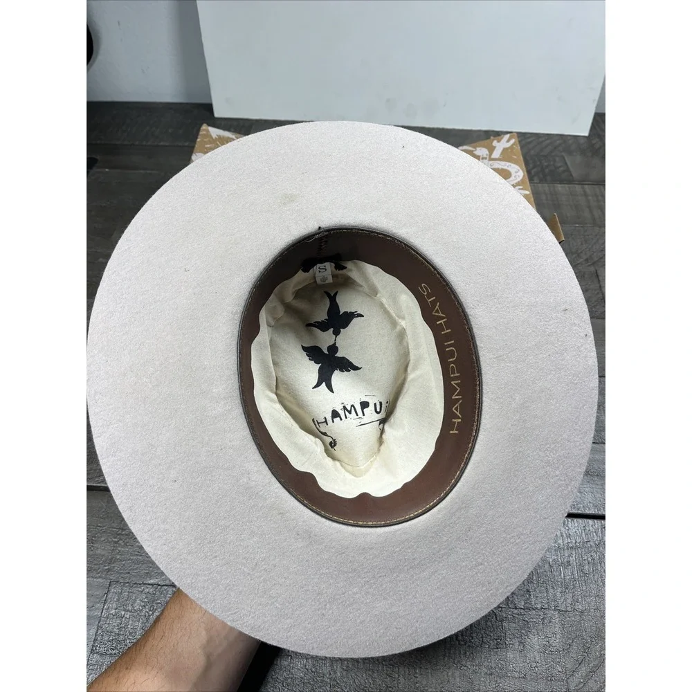 Hampui Hat Wide Brim WOOL Felt RARE sz S Bone Color Handmade Western - Picture 3 of 10